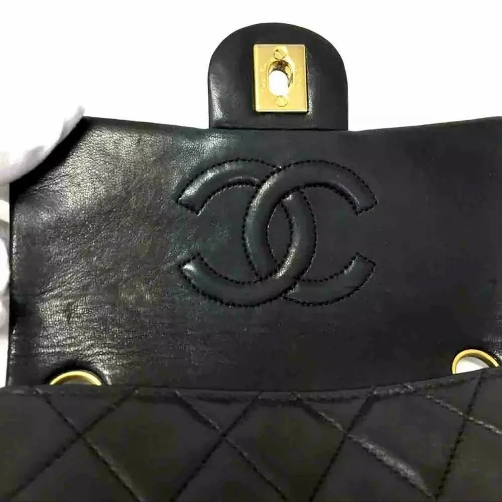 CHANEL Classic Leather Mini Flap Bag: 24k Gold Chain Crossbody Bag - Picture 11 of 14